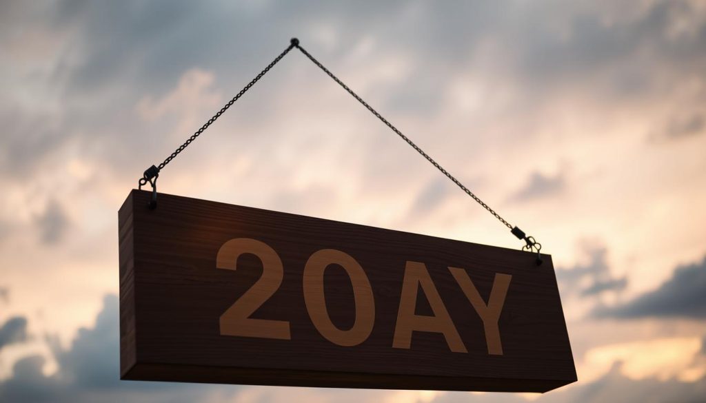 A simplistically elegant wooden sign, illuminated by warm, soft lighting, suspended against a serene, cloudy sky. The sign's surface bears a minimalist design, featuring a bold, clean typeface in a muted, earthy tone. The sign's angle and placement create a sense of timeless, contemplative tranquility, perfectly encapsulating the mood of the day. The composition exudes a harmonious, introspective atmosphere, suitable for conveying the date's subtle nuances and symbolic meaning.