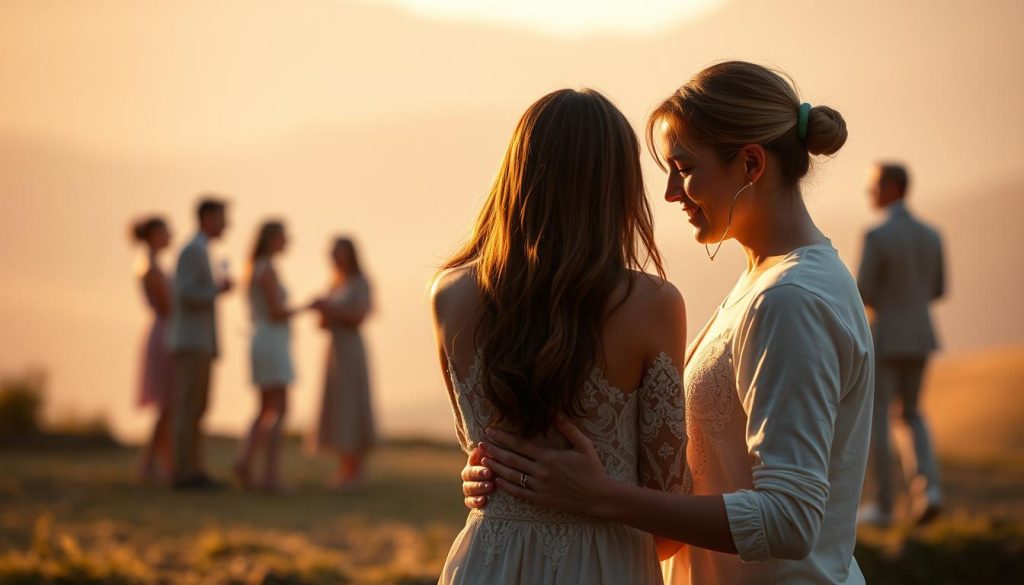 A tranquil scene of human relationships unfolds, captured through the lens of a wistful portrait. In the foreground, a couple embraces, their bodies intertwined in a gentle dance, expressing the deep connection and intimacy that binds them. In the middle ground, a family gathers, their faces alight with joy and warmth as they celebrate their togetherness. The background is a hazy, dreamlike landscape, where silhouettes of friends and loved ones mingle, their bonds strengthened by the shared experience of life. Soft, diffused lighting casts a serene, romantic glow, highlighting the delicate interplay of emotions and the harmony that permeates this intimate snapshot of human relationships.