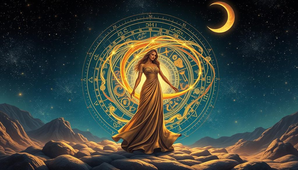 A detailed astrological illustration showcasing the essence of Scorpio season on October 28, 2025. In the foreground, an elegant Scorpio figure is depicted in a flowing robe, adorned with celestial symbols. Surrounding them, a captivating array of astrological elements: stars, planets, and intricate zodiac patterns. In the middle ground, a swirling, mystical energy field pulses with shimmering light, hinting at the powerful forces at play. The background features a night sky filled with twinkling stars and a crescent moon, casting a serene and atmospheric glow over the entire scene. Cinematic lighting and a slight wide-angle lens create a sense of depth and grandeur, perfectly capturing the essence of western astrology during Scorpio season.