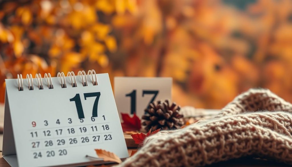 A detailed October 17 calendar against a warm, autumnal backdrop. The foreground features a crisp, clean calendar display with the date "17" prominently featured. The middle ground showcases seasonal elements like fallen leaves, pine cones, and a cozy knit fabric. The background has a soft, blurred landscape with vibrant fall foliage, hinting at the historical significance of this date. The lighting is natural and diffused, creating a nostalgic, contemplative atmosphere. The overall composition is balanced and visually appealing, inviting the viewer to explore the calendar and discover the notable events associated with this day in history.