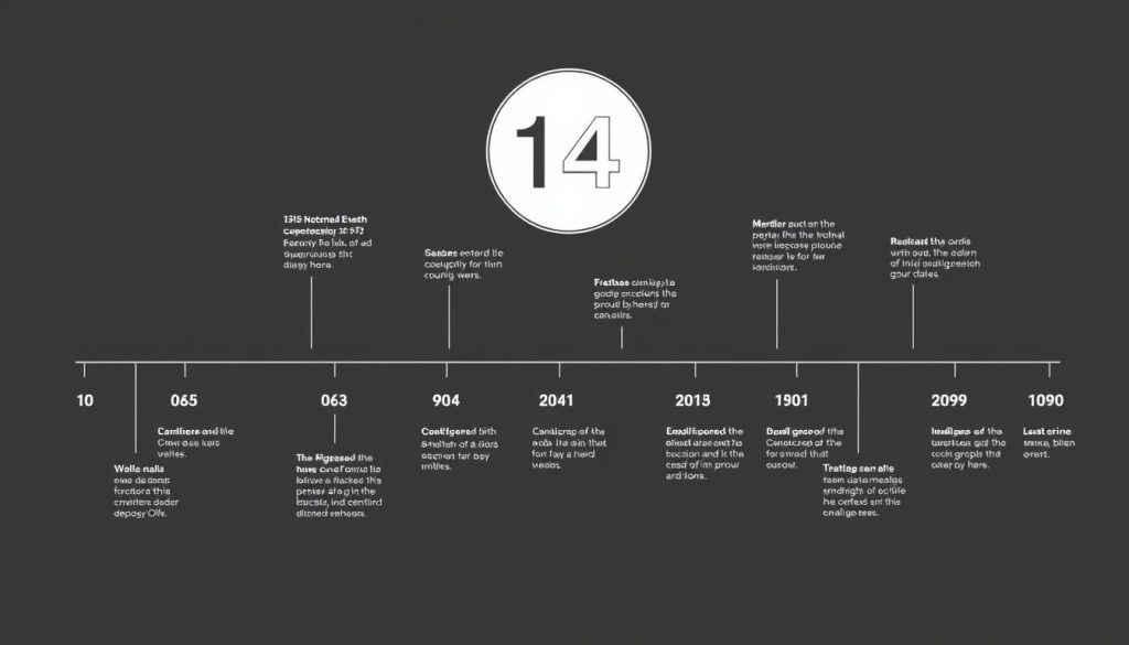 A detailed timeline of notable events, births, and historical significance on October 14th, presented in a clean, minimalist style. The image should feature a sleek, monochromatic layout with key dates and years prominently displayed using a modern, sans-serif typeface. Subtle visual cues such as vintage-inspired design elements or muted color accents should be used to evoke a sense of timelessness and historical gravitas. The overall composition should be balanced, with ample negative space to allow the information to be easily legible and impactful.