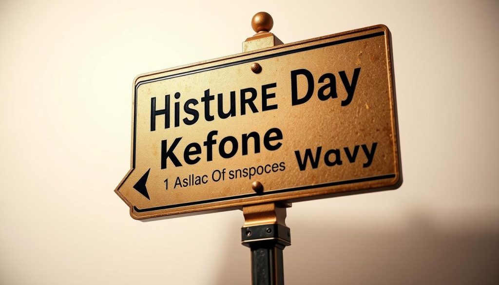 A detailed, visually striking street sign guiding the way to key information about a historic day, birthdays, horoscopes, and other notable facts. Set against a clean, minimalist background, the sign features a bold, eye-catching design with clear directional arrows pointing the way. The sign's metallic finish and strategic lighting create a sleek, modern aesthetic, drawing the viewer's attention and conveying a sense of importance and authority. The overall composition is balanced and harmonious, creating a powerful, compelling image that effectively illustrates the section title.