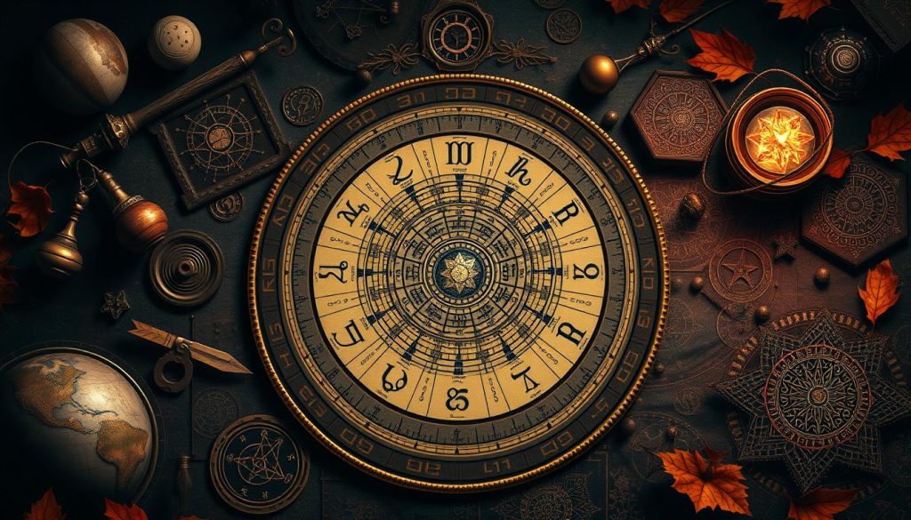 a detailed, high-resolution astrological horoscope forecast for November 3, 2025, rendered in a realistic, naturalistic style. The horoscope chart is prominently featured, with the 12 zodiac signs arranged in a circular pattern. Surrounding the chart are symbolic astrological elements such as planetary bodies, celestial motifs, and occult symbols, all rendered in a detailed, ornate manner. The overall composition conveys a sense of mysticism and divination, with a warm, autumnal color palette and dramatic, moody lighting to evoke the date and subject matter.