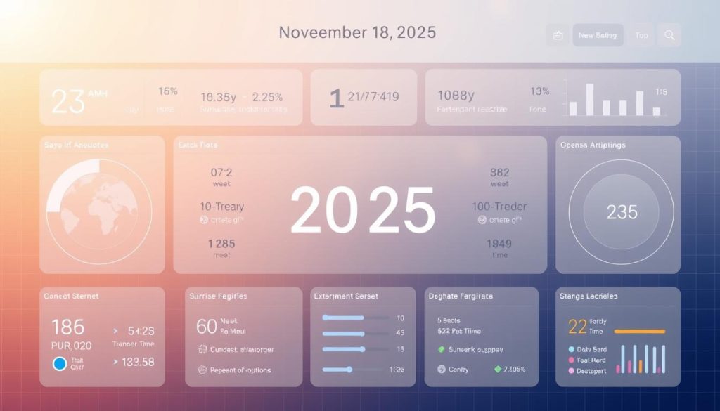 A detailed, info-rich dashboard displaying date facts for November 28, 2025, with a clean, minimalist aesthetic. The center features a prominent date display, surrounded by circular modules conveying the day of the week, quick stats like sunrise/sunset times, and other relevant details. The background has a subtle gradient, with a faint grid pattern and soft lighting creating a professional, data-driven ambiance. The overall layout is balanced and visually appealing, designed to complement the article's subject matter.