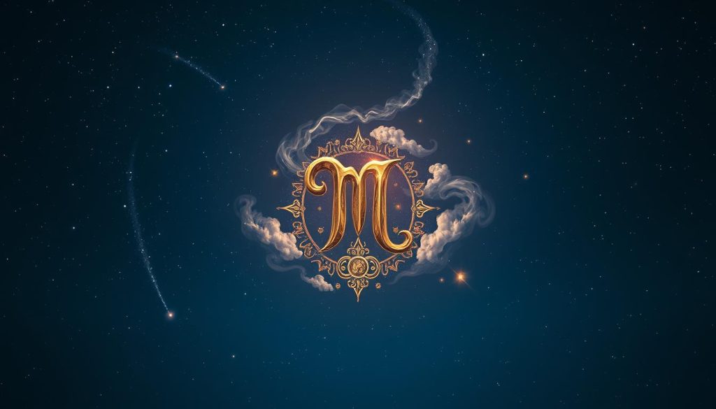 A detailed, mystical zodiac sign illustration against a starry night sky. In the foreground, a detailed, ornately designed zodiac symbol floats ethereally, radiating an otherworldly glow. In the middle ground, wispy clouds and celestial bodies swirl around the symbol, adding to the sense of cosmic wonder. In the background, a deep indigo sky is dotted with shimmering stars, creating a serene, meditative atmosphere. Soft, dramatic lighting casts dramatic shadows and highlights, emphasizing the symbolic power of the zodiac sign. The overall image conveys a sense of ancient mysticism, astrological significance, and the mysteries of the universe.