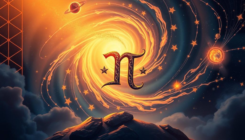 A highly detailed and dynamic illustration of a zodiac sign, showcasing its unique astrological symbolism and celestial elements. In the foreground, the central zodiac icon stands prominently, its intricate design and vibrant colors capturing the essence of the astrological sign. The middle ground features a swirling, ethereal cosmic backdrop, with glowing stars, nebulae, and subtle planetary motifs that accentuate the mystical, otherworldly nature of the subject. The background subtly blends into a soft, atmospheric gradient, creating a sense of depth and dimension. Warm, dramatic lighting casts dramatic shadows and highlights, imbuing the image with a sense of drama and importance. The overall composition is balanced and visually striking, presenting the zodiac sign as a powerful, captivating element within a larger, celestial universe.