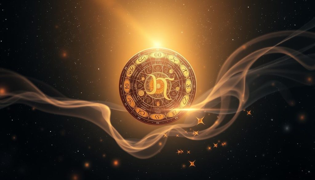 A mystical astrological scene depicting the daily horoscopes for November 1st, 2025. A celestial sphere floats amidst a starry, ethereal background, casting a soft, ambient glow. Intricate zodiac symbols and planetary motifs adorn the surface, illuminated by a warm, diffuse light. In the foreground, a diaphanous veil of cosmic energy swirls, hinting at the energies, relationships, work, and financial predictions for the day. The composition has a sense of harmony and balance, inviting the viewer to ponder the cosmic forces that shape our daily lives.