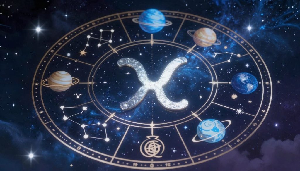 A beautifully designed astrology chart focused on the Aquarius zodiac sign, prominently featuring the iconic symbol of the water bearer. In the foreground, display intricate elements like celestial patterns, stars, and constellations delicately intertwined with the Aquarius glyph. The middle ground should include astrological symbols corresponding to the planets, with vibrant colors representing air elements in shades of blue and silver. The background should feature a dreamy night sky, dotted with twinkling stars and wisps of cosmic clouds, creating a mystical atmosphere. Soft and ethereal lighting highlights the chart’s details, adding depth and richness to the scene. This harmonious composition evokes a sense of wonder and introspection, perfect for engaging readers in astrology insights.