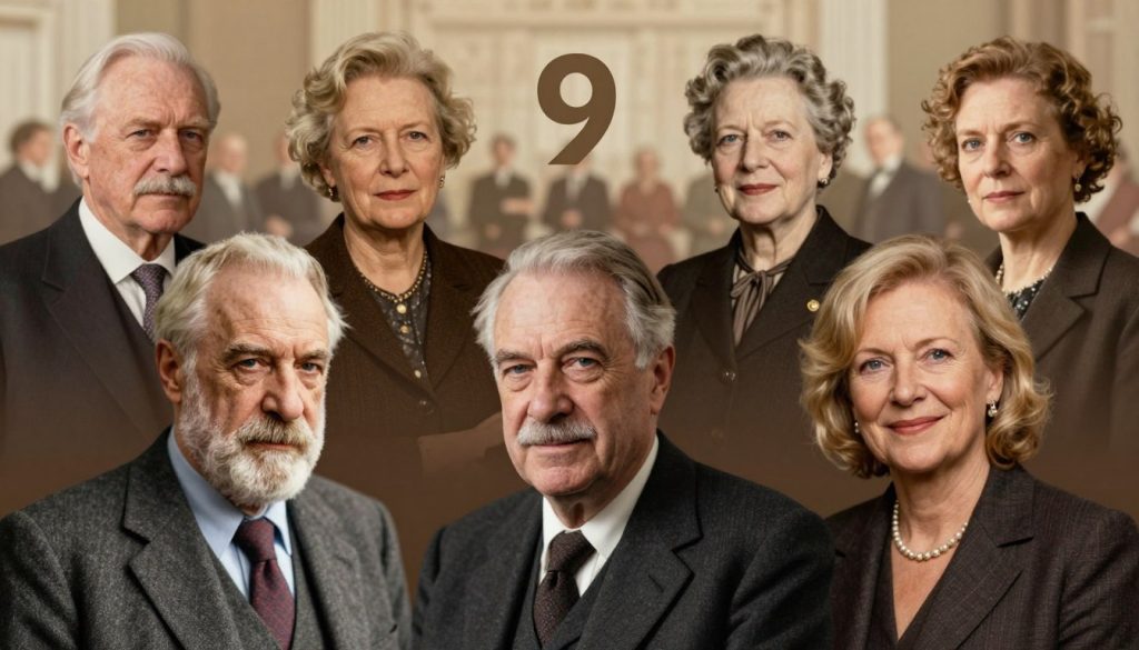 A collage of famous people born on February 9, such as Sigmund Freud, Clara Zetkin, and Angela Ahrendts, all depicted in a harmonious arrangement. In the foreground, portray the three figures in professional business attire, with engaging expressions that convey their unique character and contributions. The middle ground features subtle nods to their achievements, like symbols representing psychology, activism, and leadership. In the background, a softly blurred historical scene, representing notable events tied to their legacies, bathed in warm, inviting light. Use a slightly elevated angle to provide depth and focus, enhancing the mood of celebration and respect for these timeless figures. The atmosphere should be inspiring and reflective, capturing the essence of their impact while maintaining an elegant, professional aesthetic.