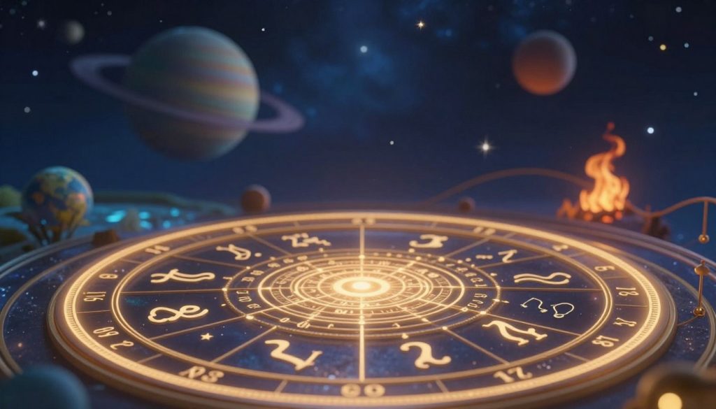 A mystical and artistic interpretation of a birth chart, highlighting important numerology aspects and life path numbers. In the foreground, an ornate astrological wheel with symbols representing the zodiac signs, layered with delicate numbers that signify life paths, all illuminated in soft golden hues. In the middle ground, a soft-focus depiction of celestial bodies, like planets and stars, twinkling against a rich midnight blue sky, creating a cosmic atmosphere. The background features subtle, abstract representations of the elements—earth, air, fire, and water—intertwining around the wheel, suggesting interconnection. The lighting is ethereal, with a focus on the glow of the wheel and numerology symbols, evoking a sense of wonder and introspection suitable for understanding one's spiritual journey.